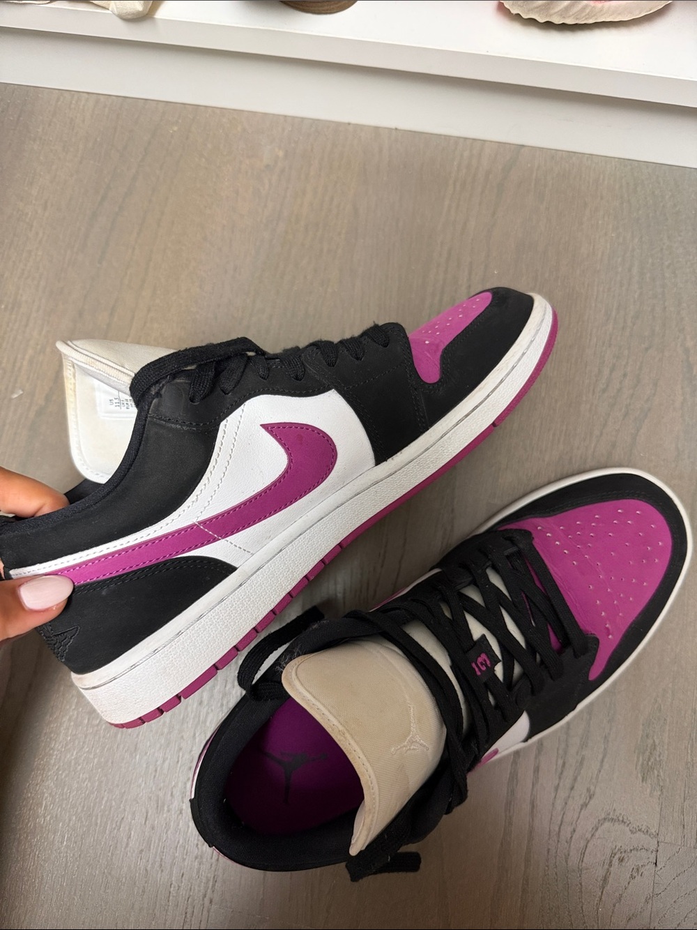 Jordan Low-Top Sneakers in Black, White & Magenta